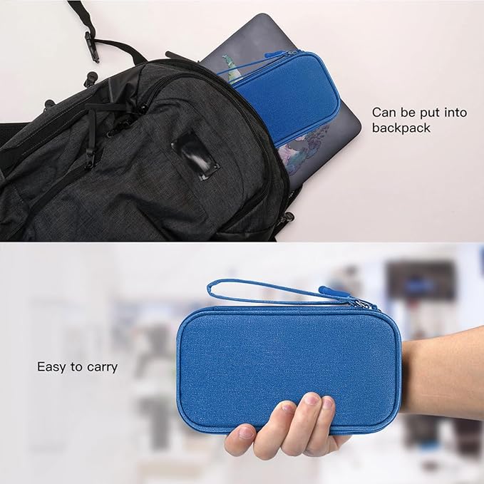 CAAORDKSO Travel Cord Organizer Case, Electronic Accessories Bag, Tech Electronic Case, Electronics Travel Organizer Bag for Cable, USB, Cord, Charger, Phone, Power Bank, Earphone (Blue, Large)