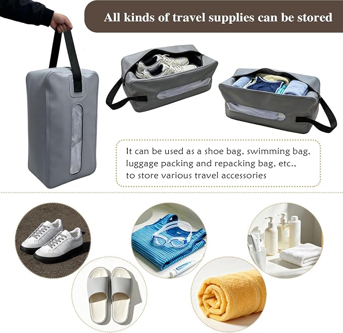 Waterproof Wet Dry Bag, Flattenable Compression Travel Toiletry Bag, Leakproof Foldable Storage Pouch for Swimsuit Towel Gym Clothes, Portable Cosmetic Organizer for Men Women Luggage(Grey)