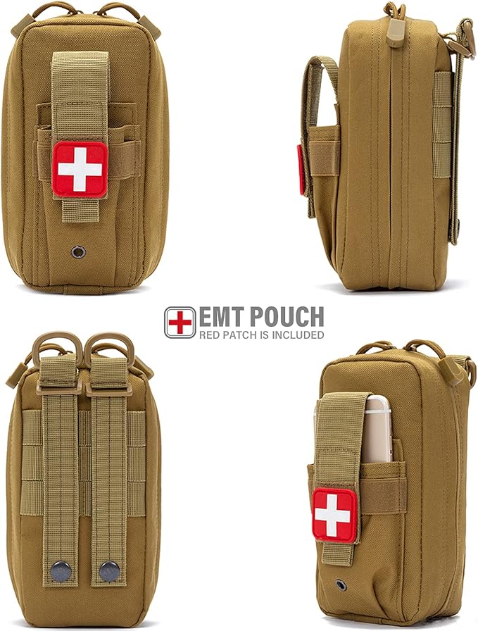 Tactical MOLLE Medical Pouch, Rip-Away EMT First Aid Pouch IFAK Trauma Kit Everyday Carry Survival Bag Include Cross Patch