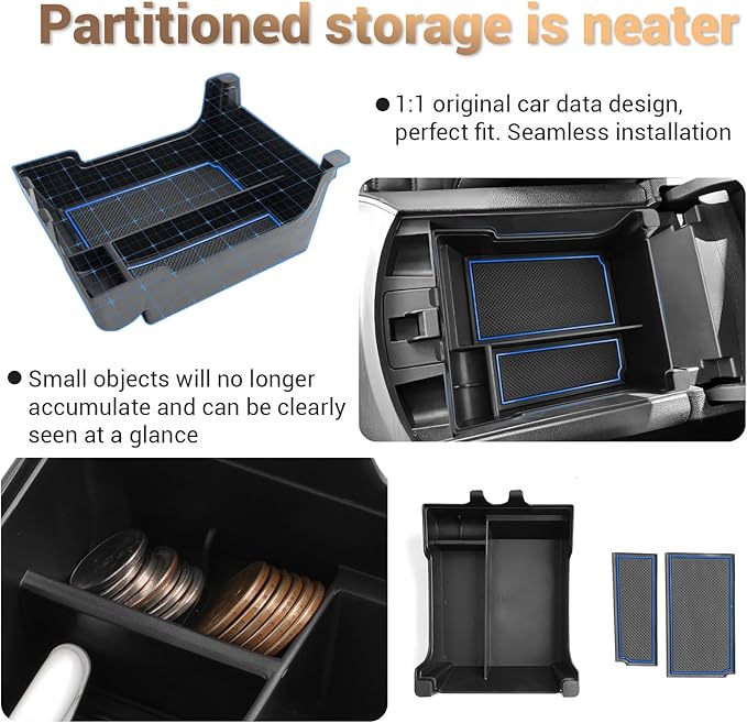 YEE PIN for 2024 Ford Edge Center Console Organizer Tray for 2021-2024 Edge SE/SEL/ST-Line/Titanium/ST Middle Console Organizer Center Console Storage Tray for 2023 Ford Edge Accessories (Blue)