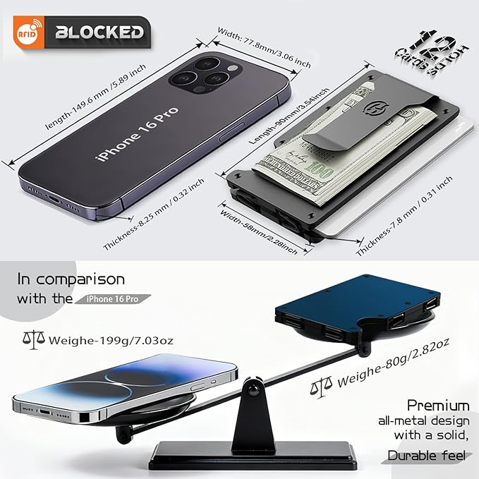 Compatible with MagSafe Wallet, Slim Wallet for Men with Money Clip, Rfid Blocking Metal Card Holder, Minimalist Magnetic Wallet Compatible with iPhone 16/15/14/13/12 Series - Classic Black