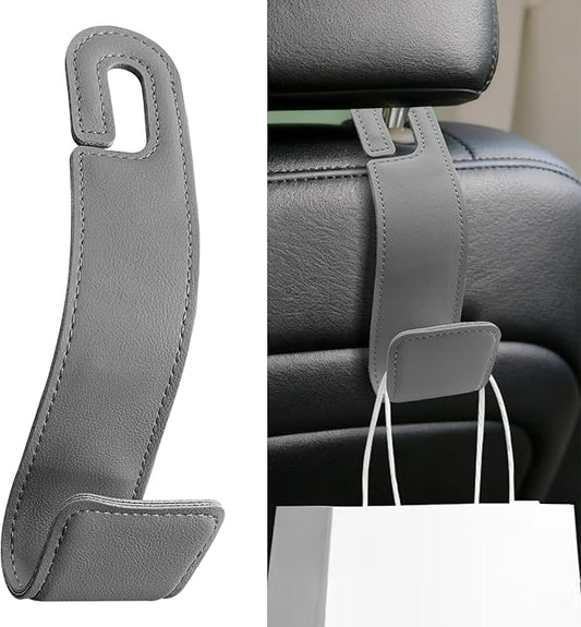 Car Seat Headrest Hooks, Purse Hook for Car, Automotive Headrest Handbags Holder, Auto Accessories Leather Seatback Organizer Hanger for Hanging Purses Bags Coats (Gray, 1PCS)