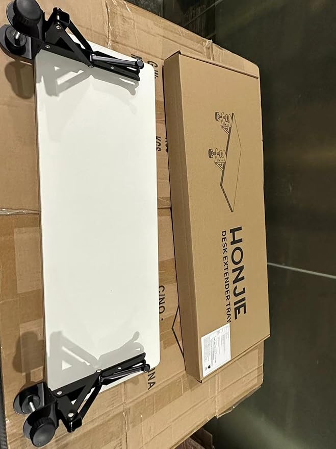 HONJIE Ergonomics Desk Extender Tray, Suitable for Office. Foldable, Punch-Free Clamp on.Computer Keyborad Tray, Desk Extension Board (25.2"*9.45"(64cm*24cm), White Carbon Fiber)…
