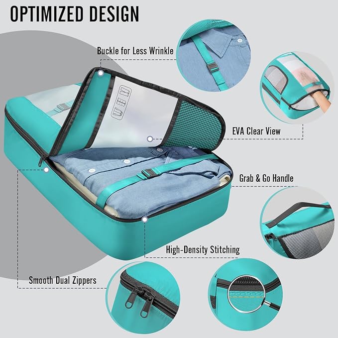 Veken 8 Set Packing Cubes for Travel Essentials, Suitcase Organizer Bags in 4 Sizes, Carry-On Luggage Accessories with Large Laundry & Hanging Toiletry Bag, Must-Have for Airplane, Road Trip & Camping