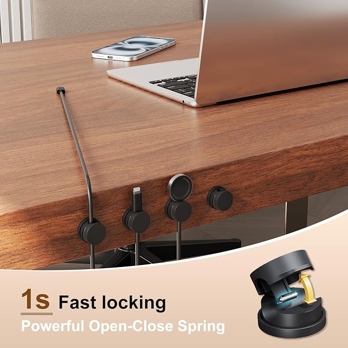 Cord Organizer Holder Clips 12 Pack 360° Rotatble Spring Cable Management,Hide Phone Charging Cable Keeper Strong Adhesive Wire Charger Holder for Home Car Office Nightstand Desk (Black)