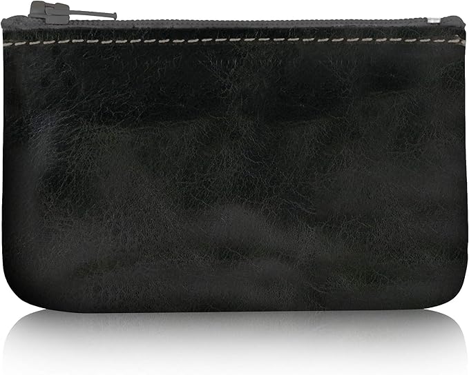 Genuine Leather Small Zipper Pouch Coin Purse for Women Change Holder for Men Size 4 x2.5 Made in U.S.A