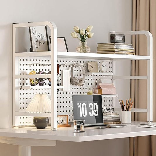 Standing Desk Shelf Desk Shelf Organizer, Countertop Hutch Bookcase Organizer, Desktop Bookcase Bookshelf Desk Hutch, Home Decor, Load Bearing Capacity 50 kg/110 lbs(White,95*68*20cm/37*27*8in)