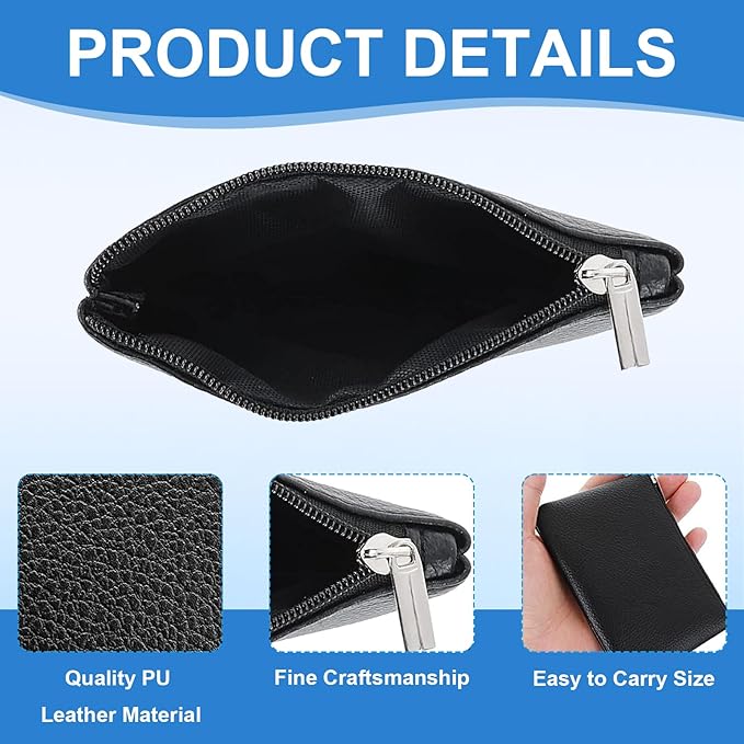 2 Pack Leather Zipper Coin Purse, Portable PU Leather Coin Purse,Mini Coin Pocket Pouch Change Holder, Coin Pouch with Zipper for Men Women Headset Credit Card ID Key Lipstick (Black&Brown)