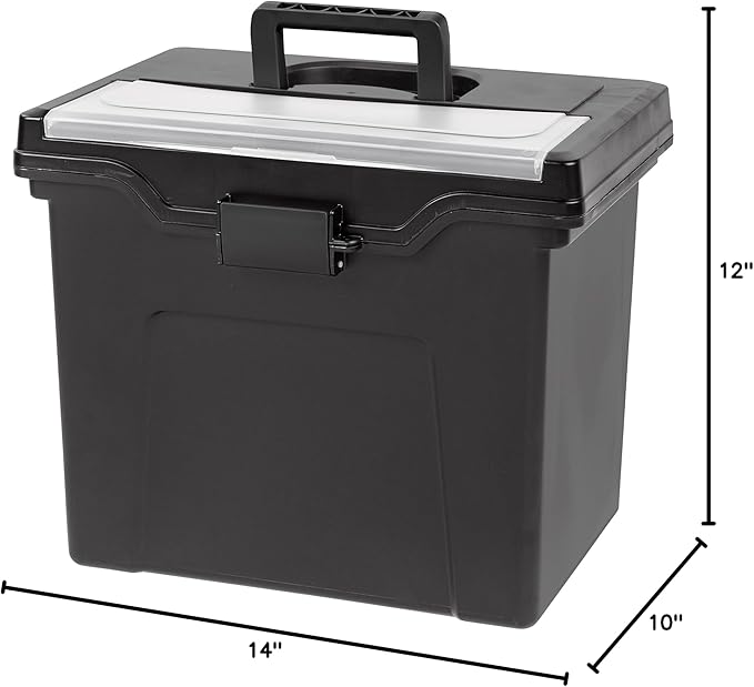 IRIS USA File Box with Lid File Organizer for Letter File w/Organizer-Lid, Plastic Mobile Filing Organizer, Water Resistant Document Box, Portable File Box with Handle, Secure Buckle, Lockable, Black