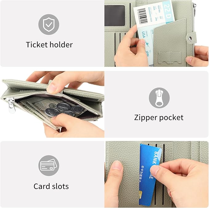 RNIEGA Passport Holder for Women Leather Passport Wallet for Travel RFID Blocking Passport Wallet Credit Card Holder with Zipper Pocket