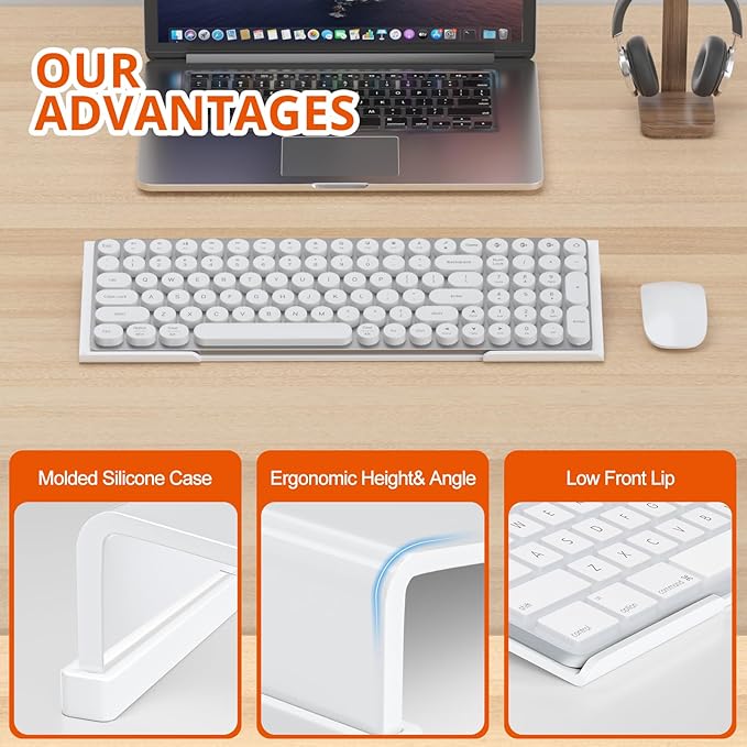 Richboom Acrylic Tilted Computer Keyboard Holder for Easy Ergonomic Typing, Keyboard Stand for Office Desk, Home, School, White