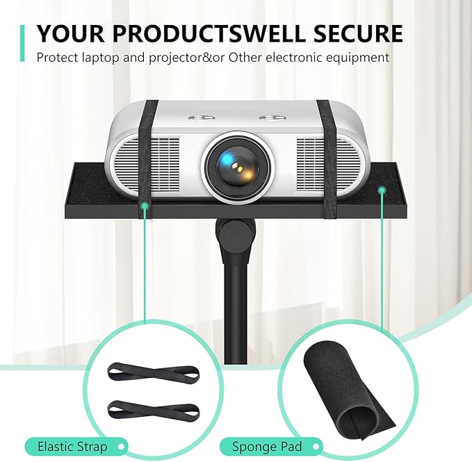 Projector Stand Tripod: 2 Shelves Mobile Laptop Cart Adjustable Height 45 to 64 Inches, Rolling Laptop Stand Cart with Ventilated Tray, Projector Tripod Stand on Wheels for Couch, Bedside, Meeting