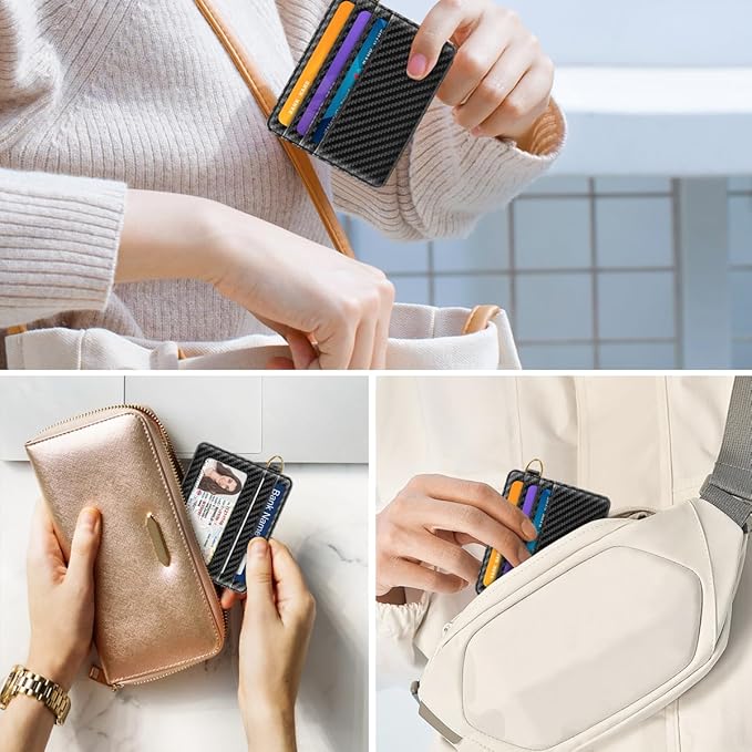 Slim Minimalist Front Pocket RFID Blocking Credit Card Holder Small Wallet Cute Card Cases for Women,Carbon Fiber