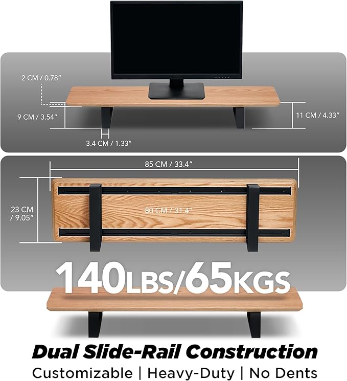 ULTRARM Moodular Wooden Monitor Stand 33.4??(85cm) Desk Organizer with Metal Slide Rails for Drawer, Tray, Laptop, Tablet, Phone & Headphones Customizable Riser for Organized Workspace Oak MS85-O