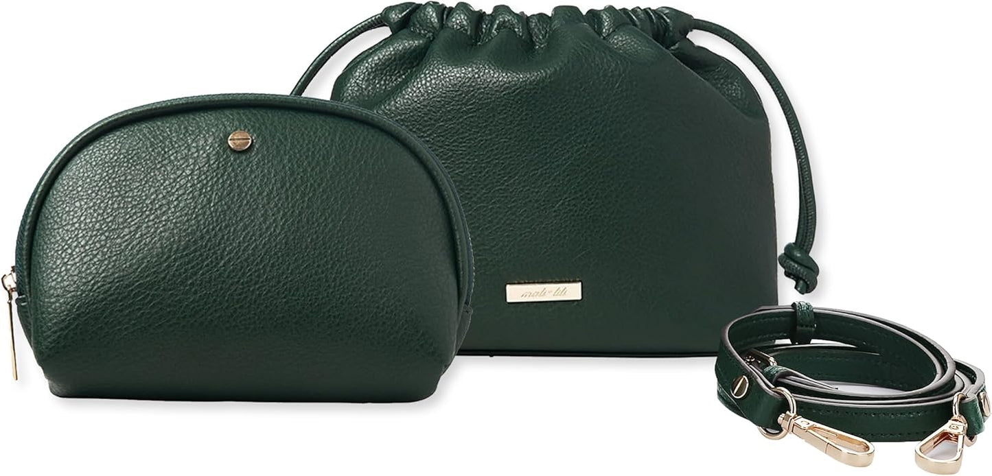 Mali+Lili Lola Beauty Bag Duo, Makeup Bag Travel Cosmetic Bag Set of 2, Vegan Leather Purse Crossbody Bags for Women and Girls, Cute Makeup Pouch, Travel Pouch, Crossbody Purses for Women | Duo