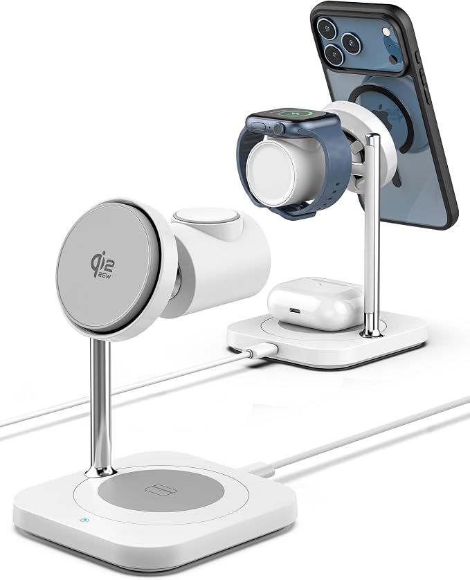 Galvanox Qi2.2 25W Magnetic Wireless Charging Stand for iPhone - 3 in 1 Charger Station (for iPhone, Apple Watch and AirPods) with Super Fast (45W) Wall Adapter (Compatible with MagSafe)