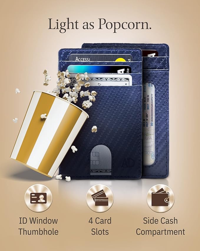 Access Denied REAL LEATHER Slim Minimalist Mens Wallet - Thin Front Pocket RFID Credit Card Holder Wallets For Men Holiday Gifts For Him