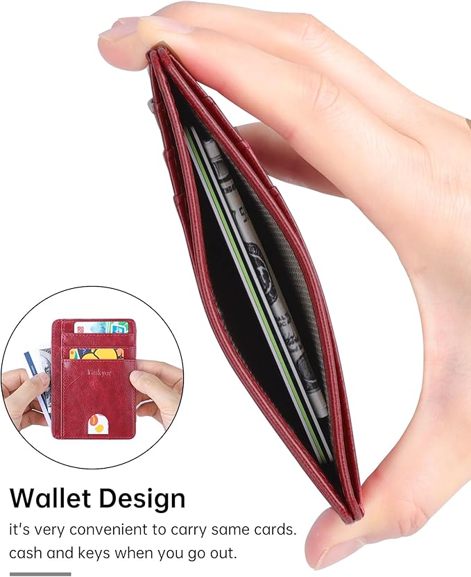Teskyer Slim Wallet for Men, Minimalist Front Pocket RFID Blocking Leather Wallet Credit Card Holder for Men & Women