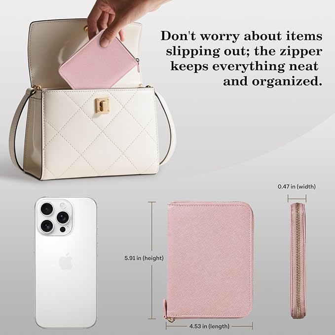 CoBak Passport Holder Cover with Safe Zipper Closure, Premium Passport Wallet for Travel, Cute RFID Blocking Card Case, Waterproof Travel Accessories for Women, Grain Rose Gold