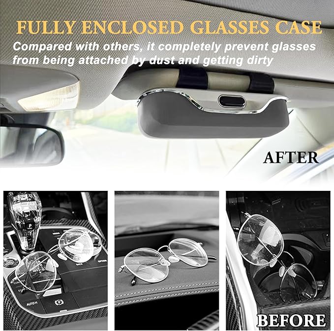Sunglass Holder for Car Visor Clip, Car Visor Glasses Case, Vehicle Visor Accessories Organizer Box, Suitable for Truck, SUV and Sedan to Place Glasses (gray)