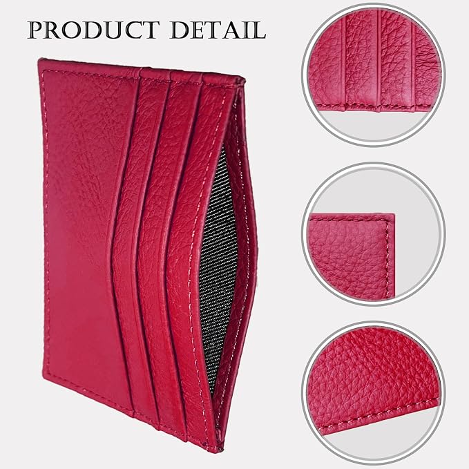 WOXVM Credit Card Holder Wallet RFID Blocking Slim Credit Card Cases Holder Premium Leather Minimalist Front Pocket Small Wallet with 6 Card Slots and 1 Pockets for Men Women (Rose Red)