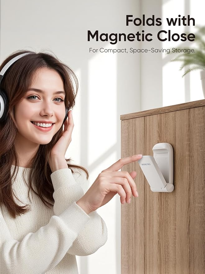 MAMUVIMO Headphone Stand, 2 Pack Headset Stand Foldable, Headphone Holder Hook Mount with Non-Slip Silicone, Adhesive Earphone Desk Hanger Clip Space-Saving for Airpods Max, All Earphones - Starlight