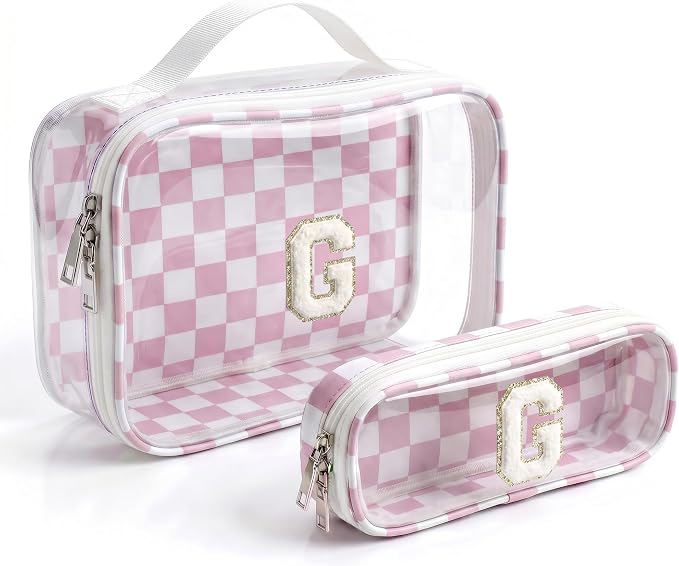 LETGO Gifts for Girls Kids - Teen Girl Teenage Gifts Idea, 7 8 9 10 11 12 13 14 15 16 Year Old Girl Birthday Gifts,Sweet Girls Gift,Personalized Gifts for Girls, Initial Makeup Bag Pink(G,Pink&Beige)