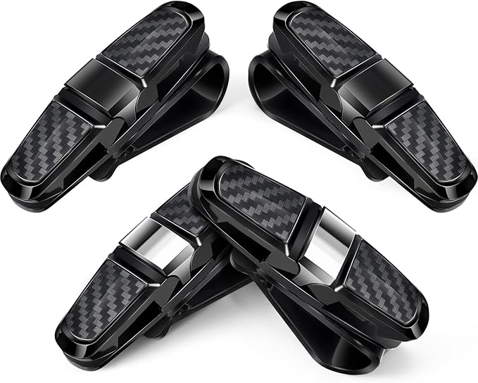 Boao 4 Pcs Sunglasses Holders for Car Sun Visor, Glasses Ticket Card Clip Mount Hanger, Double-Ends Clip 180 Degree Rotational Car Visor Accessories(Black, Silver)