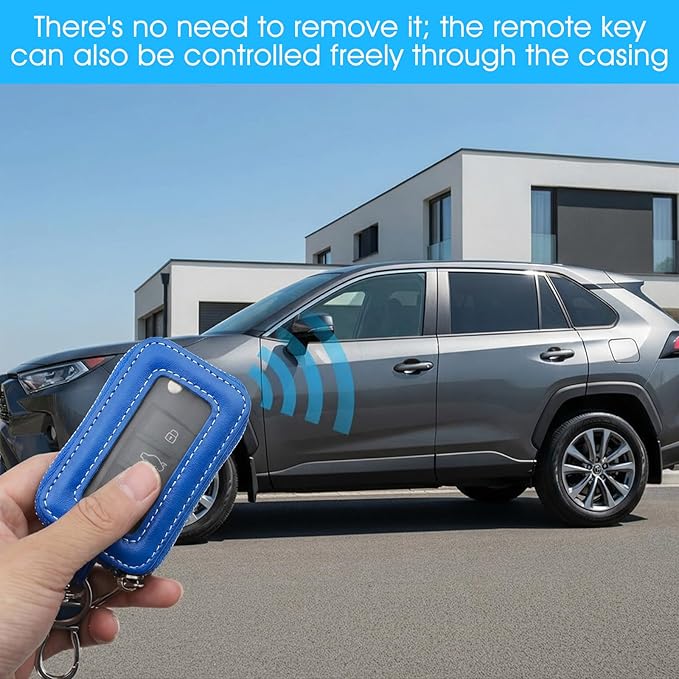Premium Car Key Fob Case Leather Car Smart Key Fob Holder Keys Fobs Protector Universal CarKeys Holder (Blue)