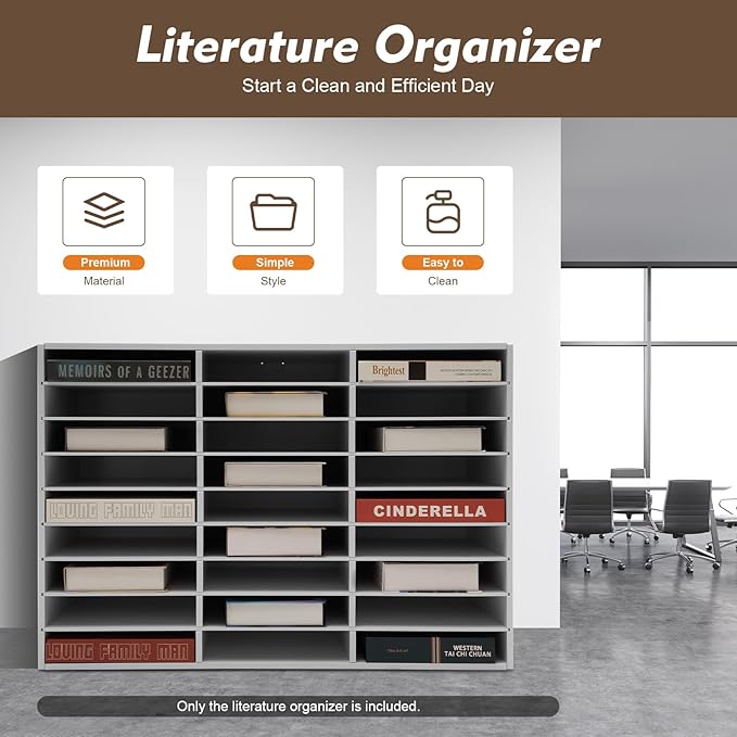 Literature Organizer 27 Slots, Compartments Mail Sorter Organizer, Adjustable Desktop File Organizer with Removable Shelves, Paper Organizer for Home Office School (White, 27 Slots)
