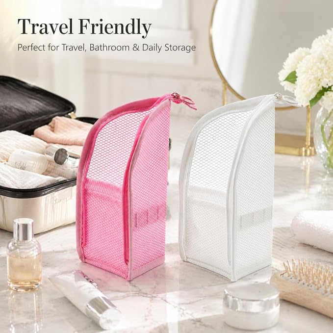 2 Pcs Standing Toiletry Bag, Portable Lightweight Travel Toiletry Bag, EVA Mesh Organizer Bag Cosmetic Zipper Pouch for Travel, Waterproof Dust-Free Stand-Up Small Toiletry Stationery Bag