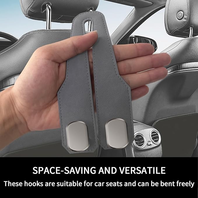 Car Seat Headrest Hooks for Purses and Bags, 4 Pack Bag Purse Holder for Car with Double Metal Hooks, Car Purse Hanger, Headrest Back Seat Handbags Hook Cute Hanging Accessories, Grey