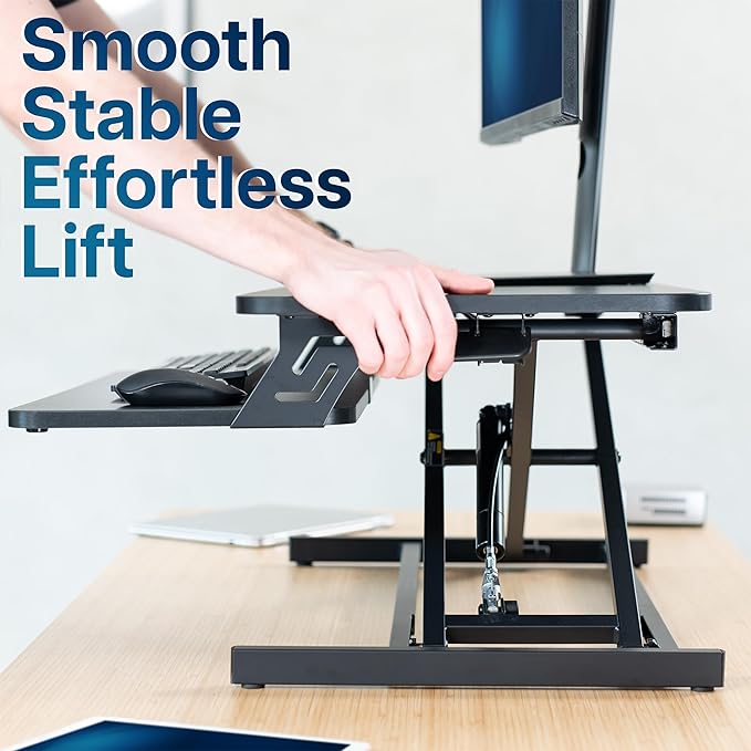 VIVO Height Adjustable 32 inch Stand Up Desk Converter, Quick Sit to Stand Tabletop Dual Monitor Riser Workstation, Black, DESK-V000S