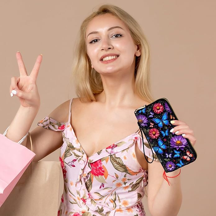 Wristlet Wallet for Women, RFID Blocking Phone Wallet, Large Capacity Zip Around Clutch, Fits iPhone 15 Pro Max, Travel Organizer Purse
