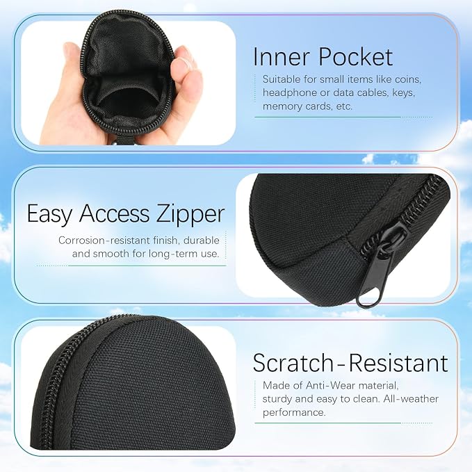 Keychain Pouch Coin Pouch Compact EDC Pouches Data Cable Organizer Earphone Earbuds Storage Zipper Case Bag with Clip on Hook for Mini Gear Bag, Change Wallet (Black)