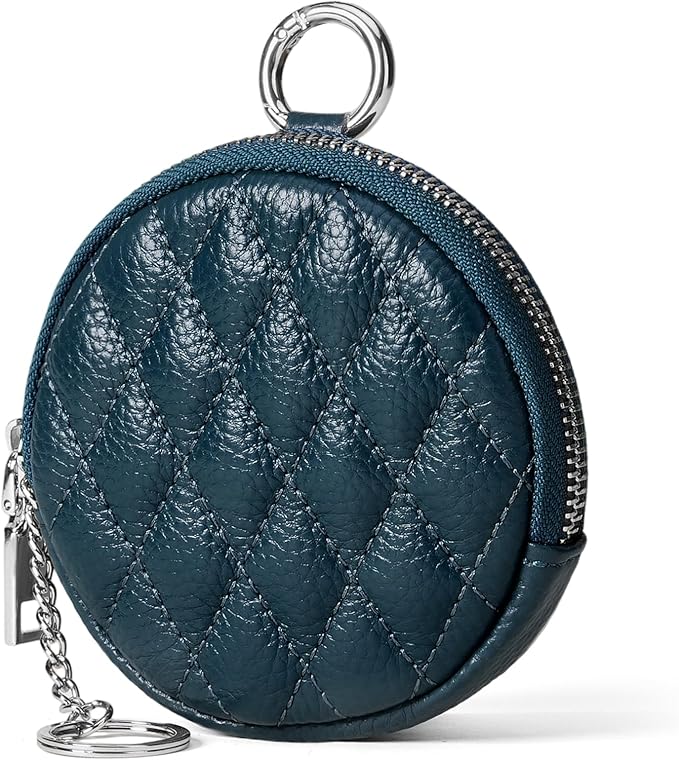 SENDEFN Leather Round Coin Purse for Women with Keychain Small Change Wallet Zipper Coin Pouch