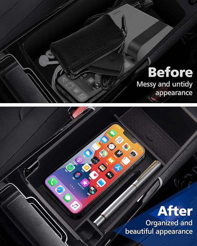FIILINES Center Console Organizer for Kia K5 2021-2025, Center Console Tray Secondary Armrest Storage Box ABS Insert Container with Anti-Slip Mats