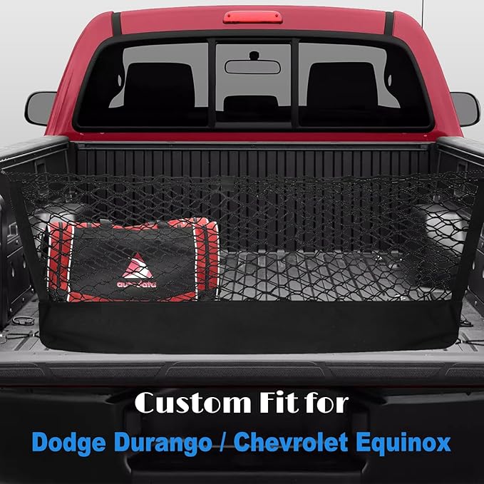 for Dodge Durango Chevy Equinox Envelope Style Truck Bed Cargo Net - Fits 2013-2024 2025 2026 Durango Equinox Accessories Cargo Net for Pickup Truck Bed - Heavy Duty Carabiners