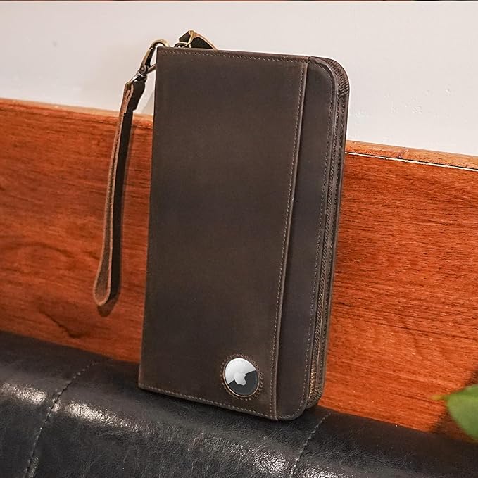 Polare Full Grain Leather Family Passport Holder Travel Documents Organizer RFID Blocking Wallet with Coin Pouch and AirTag Slot Fits 6 Passports
