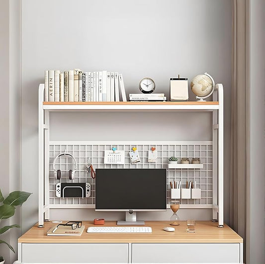 Desk Hutch, 37.4 in Desk Shelf for Top of Desk with Grid Panel, Desk Hutch Top Only, Over Desk Storage for Home, Office and Dorm