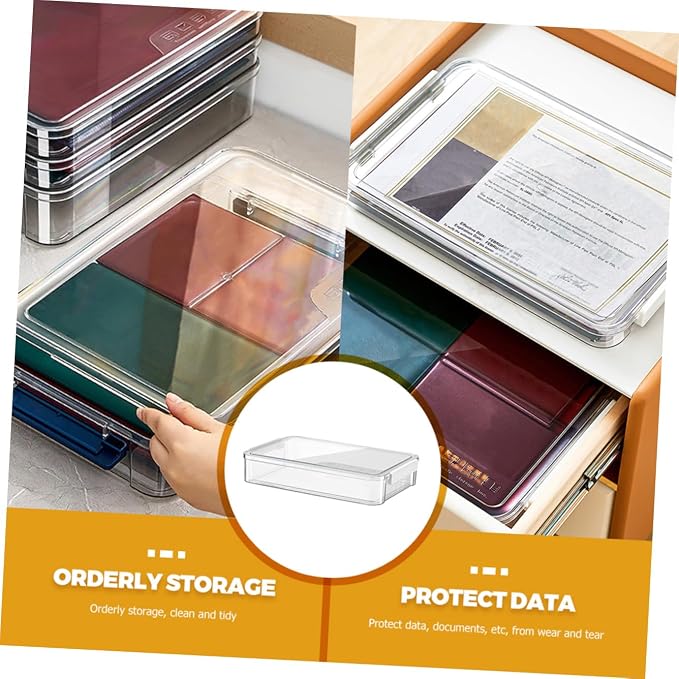 Ciieeo Stackable Small Plastic Storage Box with Lid, Document Organizer File Folder Case for Office Desktop Paper and Document Storage