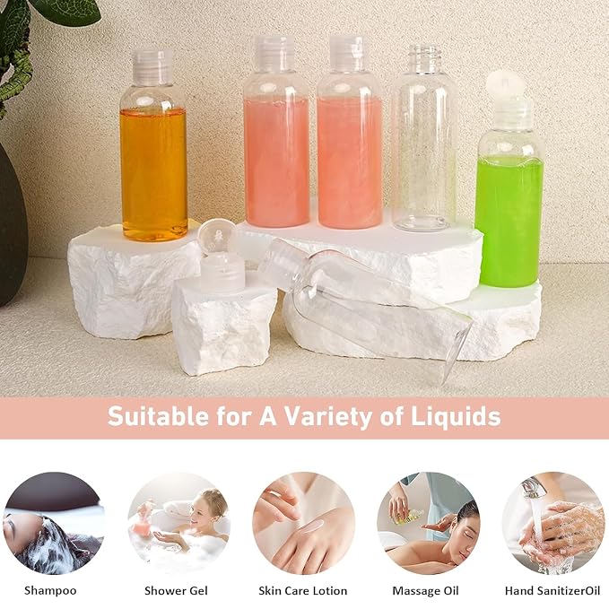 10 Pack 3.4 oz Travel Bottles for Toiletries TSA Approved Leak Proof Travel Size Containers Plastic Empty Shampoo Bottles with Labels Squeeze Bottle Toiletry Essentials(Clear)