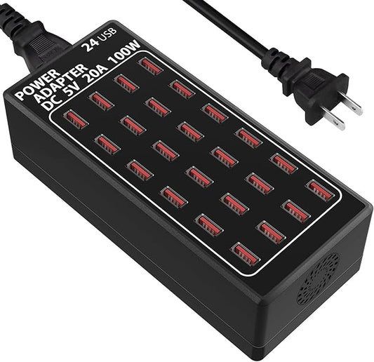 USB Charging Station, 100W/20A 24 Port Desktop Multiple Device Charger Station, Multi Ports Fast Phone Charging Station Organizer, Suitable for School Mall Shop Hotel