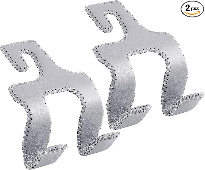 Upgraded Headrest Hooks for Purses and Bags, 2 in 1 Car Back Seat Head Rest Hanger Matching Cars Interior Genuine Leather Vehicle Storage Holder Hook, 2 Pack, Gray