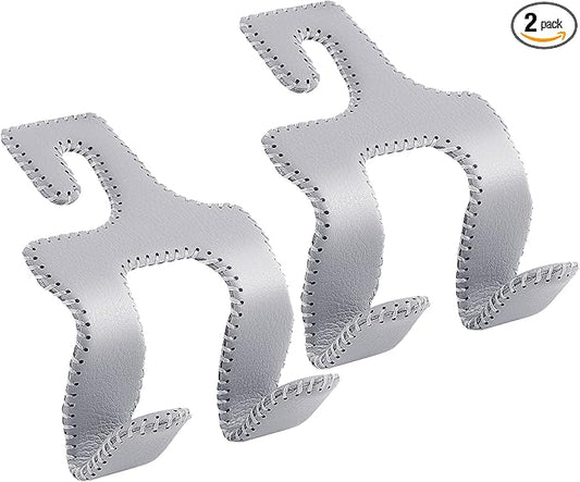Upgraded Headrest Hooks for Purses and Bags, 2 in 1 Car Back Seat Head Rest Hanger Matching Cars Interior Genuine Leather Vehicle Storage Holder Hook, 2 Pack, Gray