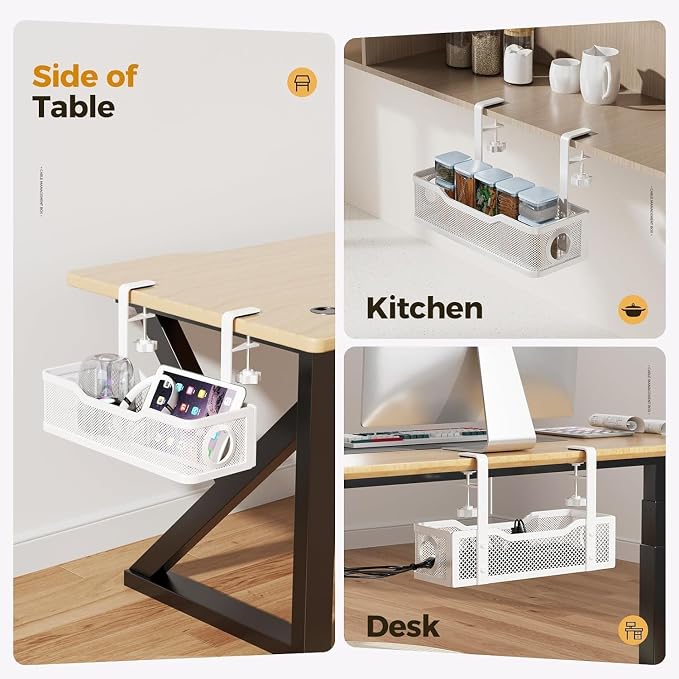Under Desk Cable Management Tray, Heavy Duty Steel Wire Cord Organizer 13.4 Ich for Computer Desk, No Drill Adhesive or Screw Mount Options, Power Strip Holder for Home | Office | Shop (Silver)