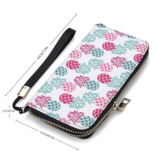 Clutch Wallet Holder for Women Men Blue Pink Geometric Pineapple Portable Accordion Zipper Credit Card Storage Bag Waterproof Purse Leather Wallet for Travel Work Shopping