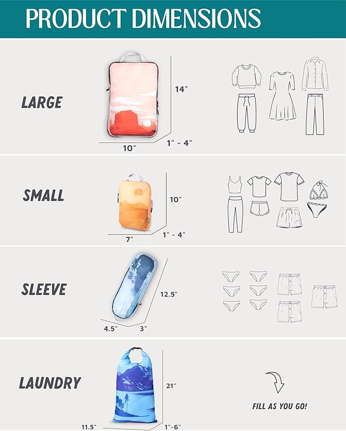 Compression Packing Cubes for Travel, 6-Piece Lightweight Packing Cubes Set for Carry-On Luggage & Backpacks – TRIPPED Travel Gear (Getaways)