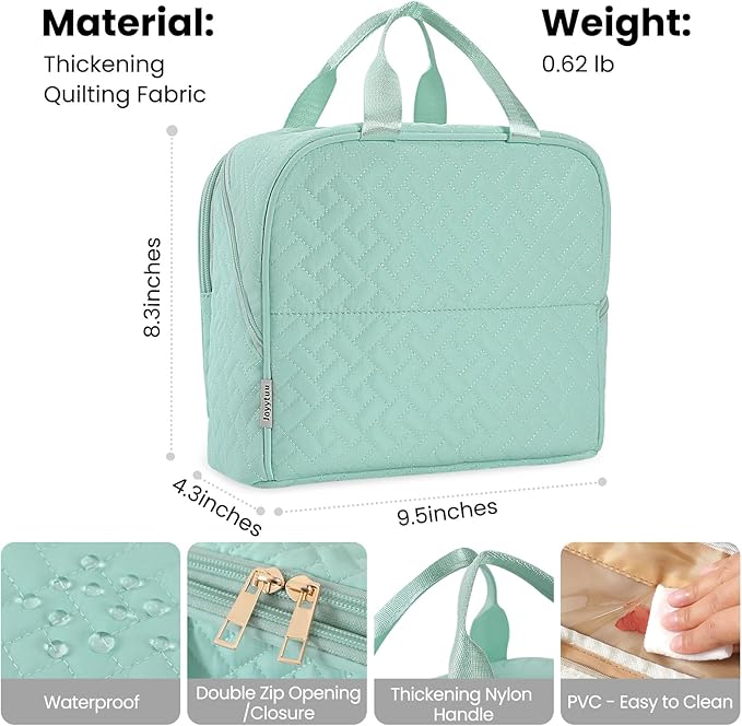 Standing Makeup Bag, Large Capacity with Room for Brushes and Mirror, Travel Makeup Organizer, Portable Stand Up Make Up Case, Waterproof Cosmetic Toiletry Bags with Handle, Color Sage Green