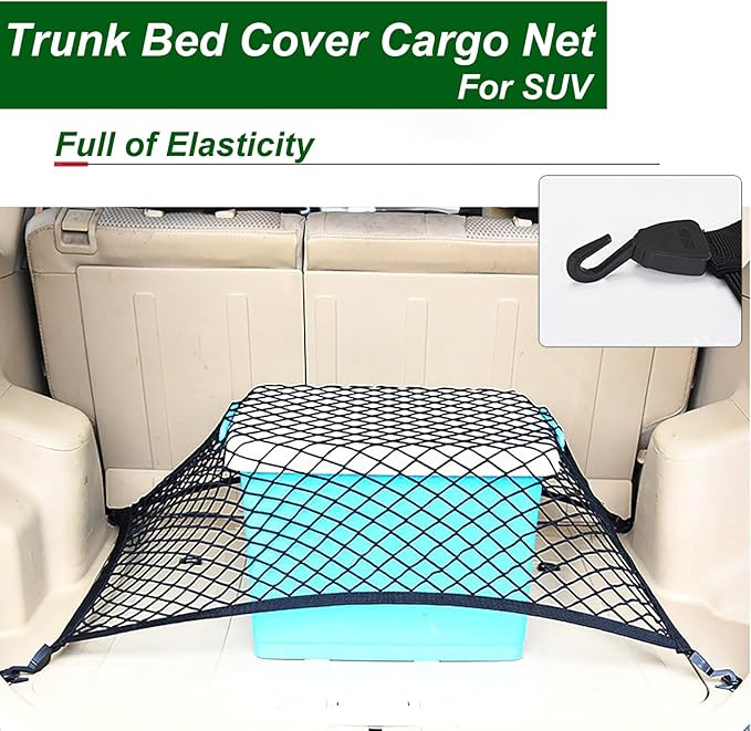 Elastic Cargo Net for SUV, Trunk Net with Hook, Car Net for Trailer, Truck Bed Netting Cover Storage,40"x 24" Stretch to 79"x43"for Universal Organizer, Luggage Cover